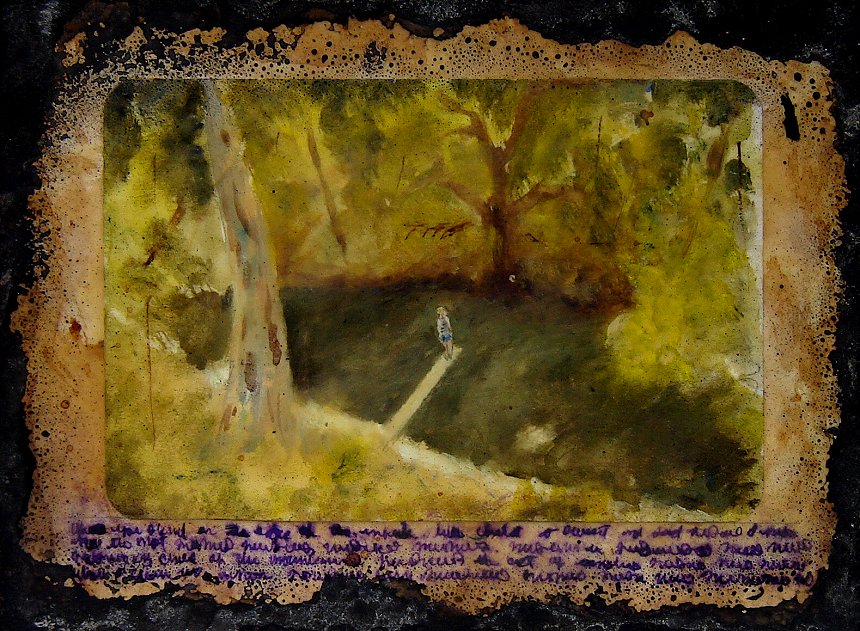 boy on diving board (swimming hole)